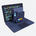 3d file folder on laptop screen. Laptop and files. Document folder. Storage share data. 3d rendering illustration