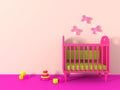 3d Girl's room in pink color
