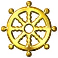 3D Golden Buddhism Symbol Wheel of Dharma Royalty Free Stock Photo