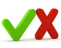 3d green yes check mark and red no Royalty Free Stock Photo