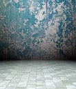 3d grunge interior, blue rusty wall