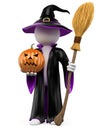 3D halloween white people. Witch with a pumpkin Royalty Free Stock Photo