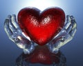 3d heart in glass hands Royalty Free Stock Photo