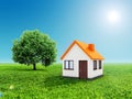 3d house, green grass and blue sky Royalty Free Stock Photo