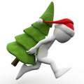 3D human running with a Christmas tree Royalty Free Stock Photo