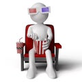 3D human sitting on a armchair in the cinema