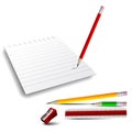 3D Icons: Note Paper, Pencils, Ruler and Sharpener Royalty Free Stock Photo