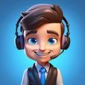 3D illustration of a cartoon Call center operator, customer service representative, salesman wearing a headset.