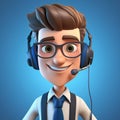 3D illustration of a cartoon Call center operator, customer service representative, salesman wearing a headset.