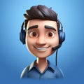 3D illustration of a cartoon Call center operator, customer service representative, salesman wearing a headset.