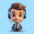 3D illustration of a cartoon Call center operator, customer service representative, salesman wearing a headset.