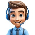 3D illustration of a cartoon Call center operator, customer service representative, salesman wearing a headset.