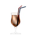 3D illustration of cocktail glass with straws