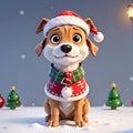 3D Illustration Of Cute Christmas Dog With Santa Hat. Generative AI Royalty Free Stock Photo