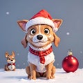 3D Illustration Of Cute Christmas Dog With Santa Hat. Generative AI Royalty Free Stock Photo