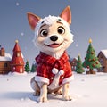 3D Illustration Of Cute Christmas Dog With Santa Hat. Generative AI Royalty Free Stock Photo