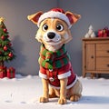 3D Illustration Of Cute Christmas Dog With Santa Hat. Generative AI Royalty Free Stock Photo