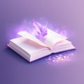 3d illustration of an open magical book on purple background generative AI