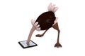 3D illustration an ostrich studies a tablet PC