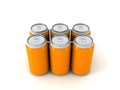 3d illustration of six orange aluminum cans Royalty Free Stock Photo