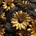 3d illustration of yellow flowers over black background, floral seamless pattern Generative AI Royalty Free Stock Photo