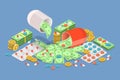 3D Isometric Flat Vector Illustration of Expensive Unaffordable Drugs Royalty Free Stock Photo