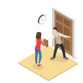 3D Isometric Flat Vector Illustration of Set Of People Leaving Home. Item 3