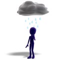 3d male icon toon character standing in the rain Royalty Free Stock Photo