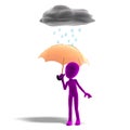 3d male icon toon character standing in the rain Royalty Free Stock Photo