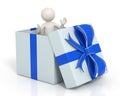 3d man in a blue gift box