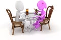 3d man couple restaurant dinner