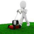 3d man cutting the grass with a lawn mowe