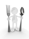 3d man with fork and spoon Royalty Free Stock Photo