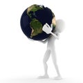 3d man holding the earth, isolated on white