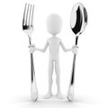 3d man holding a spoon and a fork Royalty Free Stock Photo