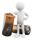 3D Man leaning on a battery Royalty Free Stock Photo