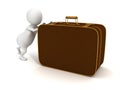 3d man person pushing forward vintage heavy leather suitcase for Royalty Free Stock Photo
