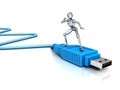 3d man surfing on usb connection cable Royalty Free Stock Photo