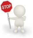 3d Man Vector holding STOP sign with halt gesture.