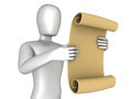 3D Man with vintage aged papyrus Royalty Free Stock Photo