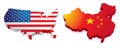 3D Map of China and US with Flag