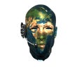 3D men head with earth texture with headphone