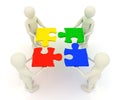 3d men holding assembled jigsaw puzzle pieces Royalty Free Stock Photo