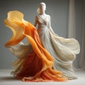 3D model of an orange and white swirling dress