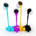 3d paint buckets drop over puzzle Royalty Free Stock Photo