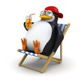 3d Penguin relaxes in deckchair