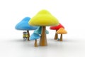 3d people under the mushrooms