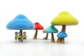 3d people under the mushrooms