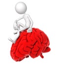 3d person sitting on brain in a thoughtful pose Royalty Free Stock Photo