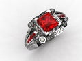 3D - Platinum princess cut ruby engagement ring Royalty Free Stock Photo
